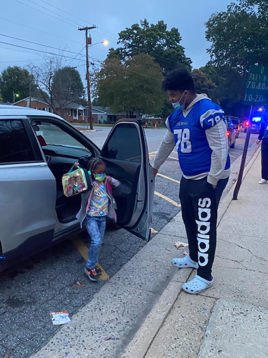 Football players from Cherryville High School visited Cherryville Elementary and W.B. Beam Intermediate School and welcomed the students as they arrived at school.